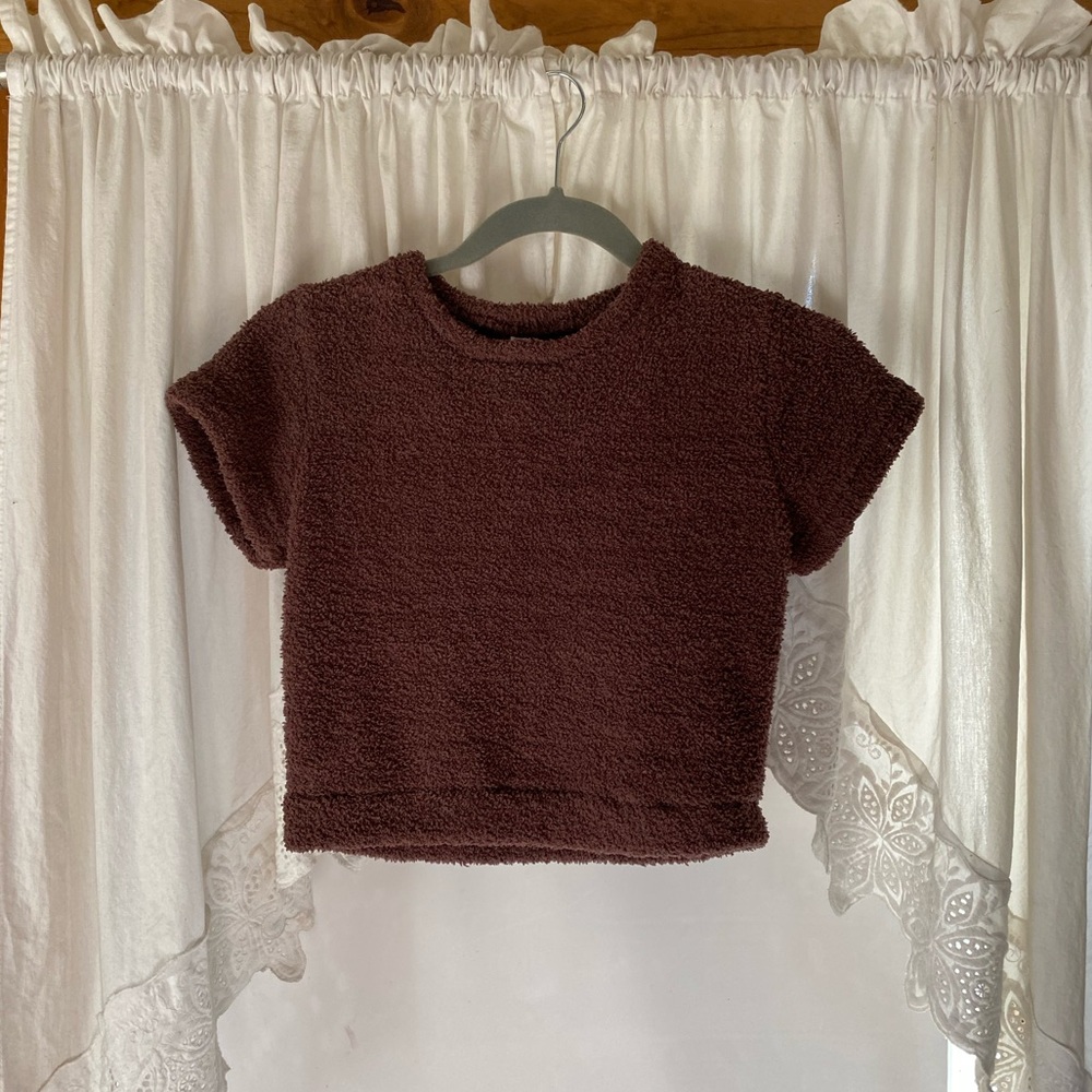 Brown Cropped Teddy Bear Baby Tee